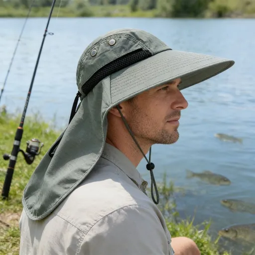 Sun Hat Outdoor Wide Brim Sun Protection Hat Windproof Shawl Fisherman Hat Breathable UV Face Cover Travel Beach Cycling Hiking Summer Sunscreen Hat Adjustable 4.92in Brim Packable Shade Cap Sunshade