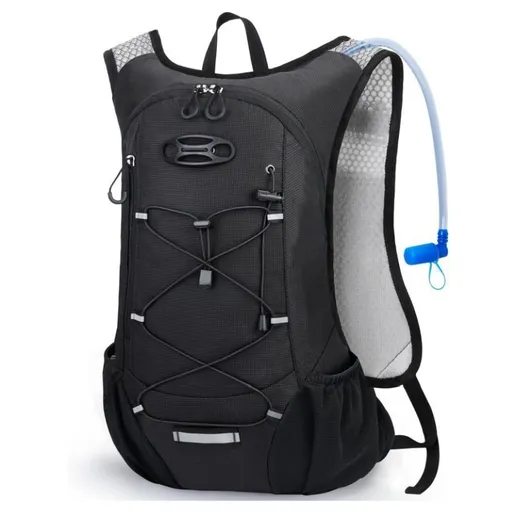 12L Lightweight Outdoor Hydration Backpack for Cycling Hiking Running Climbing, Breathable Mesh Daypack with Helmet Holder and Multiple Compartments (Black)