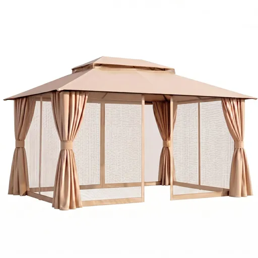 Instahut Gazebo 3x4m Canopy Outdoor Steel Frame Patio Tent Curtains Marquee Beige