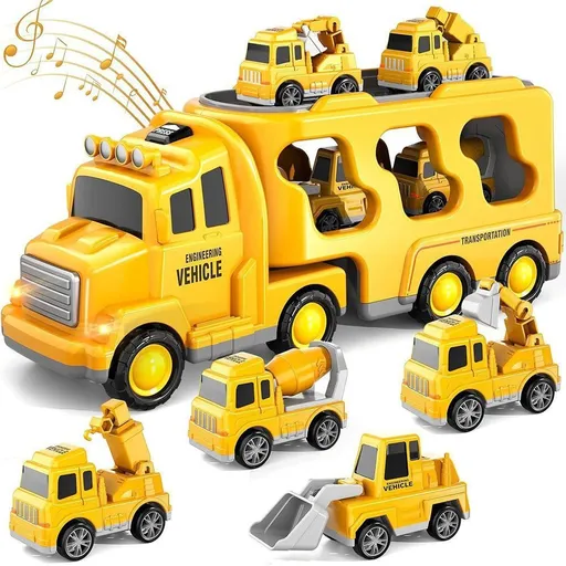 Construction Truck Toys with 6 Mini Cars for Electric Carrier Toy Set