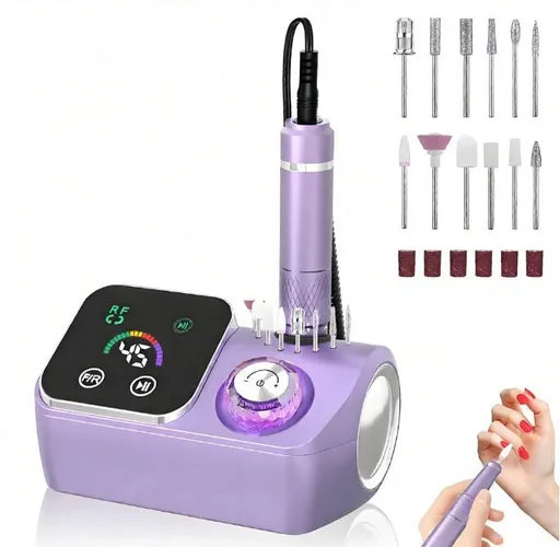 45000RPM Professional Corded Nail Drill E-File Kit for Salon Home LED Display; Low Noise; Ideal for Shaping, Removing & Polishing Acrylic & Gel; For Manicure Pedicure Nail Prep - Purple - Size 5.5*3.54in