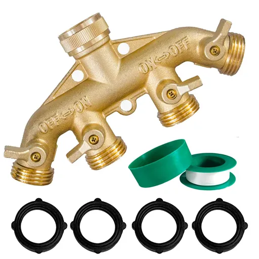 Brass Garden Hose Splitter , Solid Brass Hose Connector , Hose Spigot Adapter Valves with Extra Rubber Washers