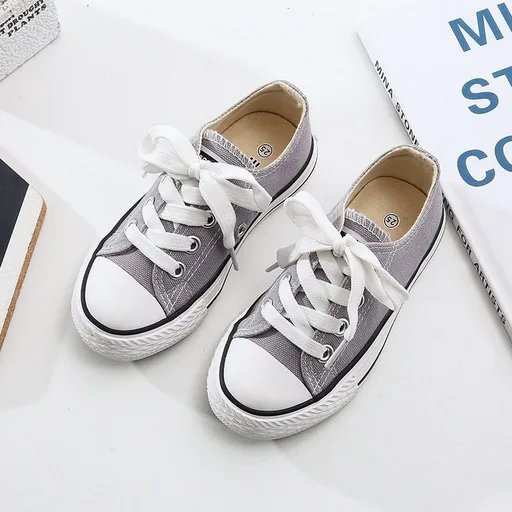 OPOEE Kids Canvas Shoes Low Top Lace Up Grey 34