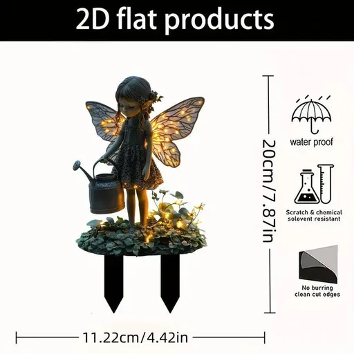 Graceful 2D Flat Acrylic Watering Winged Fairy Garden Stake, Elf Pot Ornament, Waterproof Lawn Prop For Christmas Halloween Scene Decor