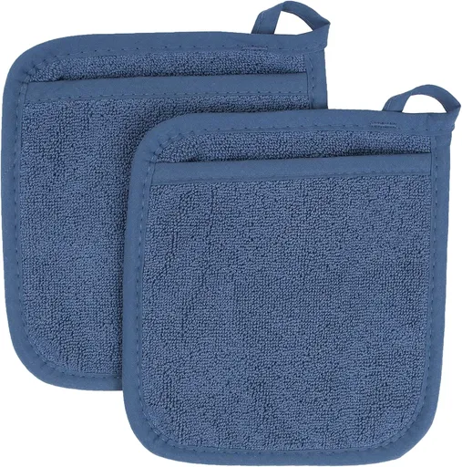 Terry Pocket Mitt & Hot Pad: Unparalleled Heat Resistant, Durable 100% Cotton – Ergonomically Designed for Optimal Grip – Easy-Care Machine Washable – 2-Pack, Federal Blue