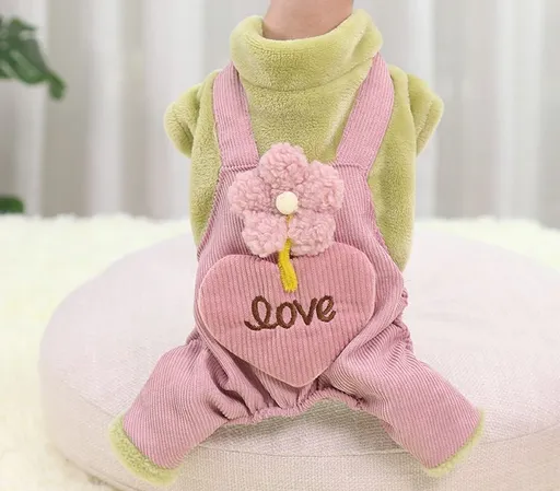 shine Corduroy Four Leg Dog Clothes for Small Dogs 216 Four Leg Thick Pants Green Flower L (back length 35CM suitable for 3.50 kg-4.50 kg