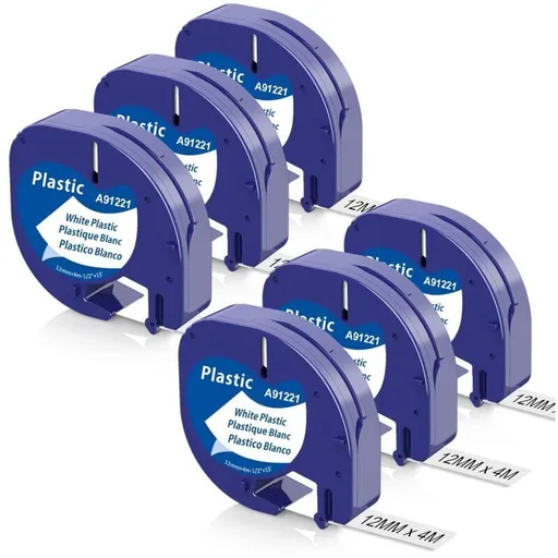 6 Pcs Dymo Tape Compatible with Dymo Letratag Xr Lt-100H Lt-100T Letratag 200B Label Maker, Dymo Letratag Black on White, 12 mm x 4 m