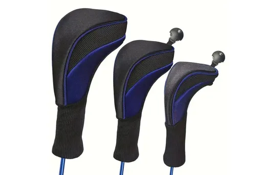 3Pcs Set Golf Club Head Cover for Woods and Driver with Interchangeable Tags 3 4 5 7 X - Blue