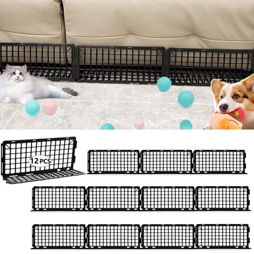 12 PCS Under Couch Blocker for Bed Furniture, Adjustable Plastic Under Bed Blocker for Dogs Pets Cats, Couch Blocker Stop Small Items Getting Under Bed with 100 Ties Black Couch Barriers - Black - Size 12 PCS