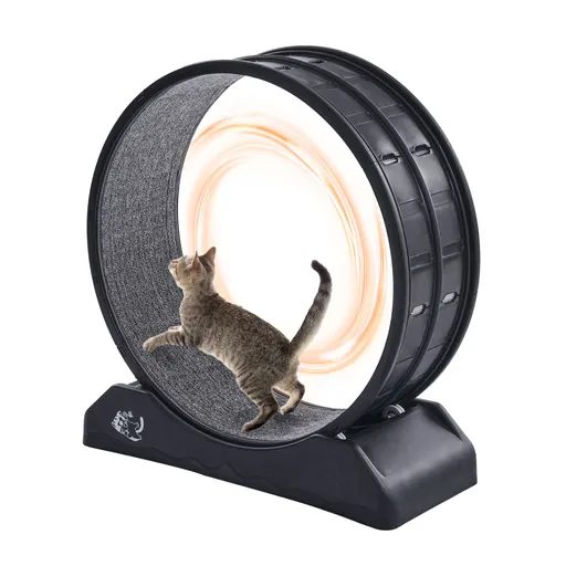 Cat Exercise Wheel, 31.5 in, Large Cat Running Wheel with Secure Brake & Carpeted Runway, Quiet Operation Cat Treadmill, Indoor Cats Exerciser Wheel for Pets Weight Loss & Health Black