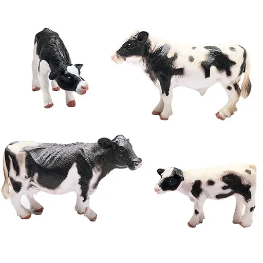 4 Pcs Realistic Farm Cow Animals Model Figure Toy Set, Barn Farm Cow Family Figurines Collection Playset Preschool Science