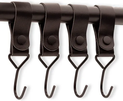 Brute Strength - Multifunctional Hook with Leather Loop - Cognac - 4 pieces - Coat Hook - Camping Hook - Leather - Hanging Hooks - Towel Hooks