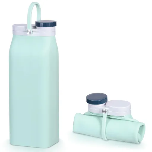 Collapsible Water Bottle,Reusable Foldable BPA Free Silicone Water Bottle,Portable Leakproof Sport Water Bottle for Running