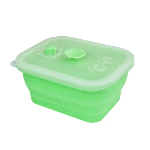 Collapsible Food-Grade Silicone Storage Container with Leakproof Lid, Built-in Date Dial and Steam Vent - Reusable, Microwave-Safe, Freezer-Ready, Perfect for Meal Prep, Leftovers, Picnics and Everyday Freshness (Green（Square）, 500ml)