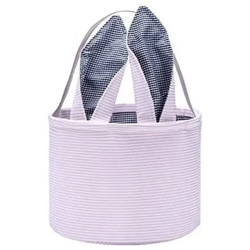 Cute Personalized Easter Bunny Basket for Kids - Serviceable Plastic Easter Egg Hunt Gift Basket, Ages 3-8 7.5×9 in Pink