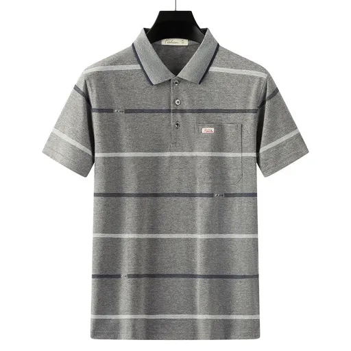 Men Summer Cotton Polo Shirt Loose Breathable B002 Gray XXXL