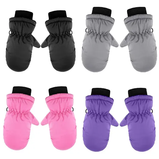 4 Pairs Kids Winter Snow Mittens, Waterproof Warm Stretchy Gloves for Boys and Girls, Ages 6-11, Multicolor