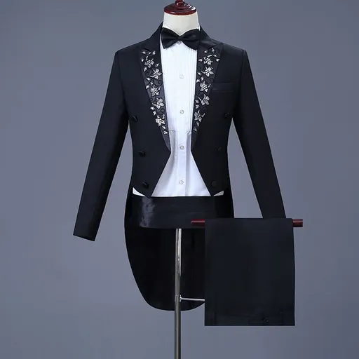 Men Tailcoat Suit Slim Fit Jacquard Performance Formal Paragraph A XXL