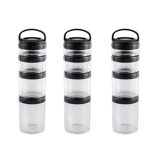 3X Stackable Snack Containers for Kids and Adult, 4 Stackable Snack Cups for School and Travel Transparent Black