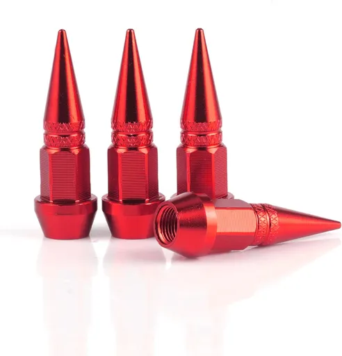 45mm Spiked Aluminum Stem Valve Caps,4PCS Dustproof Tire Wheel Caps for Cars,SUVs,Trucks Bicycles and Motorcycles(Red) 45MM-Red -