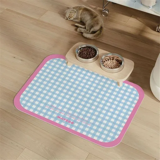 Checkered Dog Food Mat, Absorbent Leak-Proof Pet Feeding Mat, Quick Dry Cat Food Mat for Messy Drinkers 15.7" x 11.8"