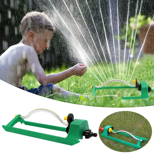 Lawn Sprinkler, Oscillating Sprinkler with 18 Hole Brass Nozzles, Water Sprinkler for Lawn & Garden Covers up to 3,600 sq.ft, Easy Adjust Range Control Green