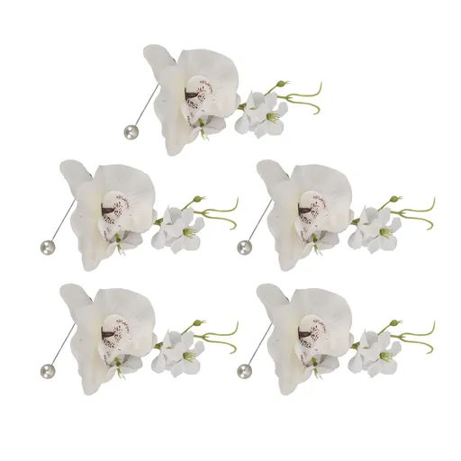 5 Pcs Groom Boutonniere Elegant Men Wedding Flower Lifelike Permanent Reusable Artificial Brooch Flower White