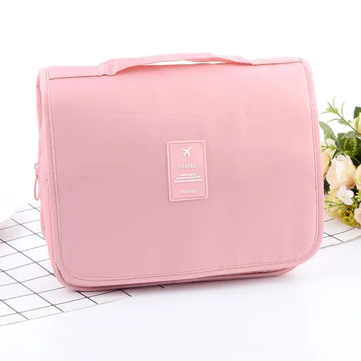 Pink Portable Hanging Travel Toiletry Bag - Large Capacity Cosmetic & Wash Organizer with Sturdy Hook