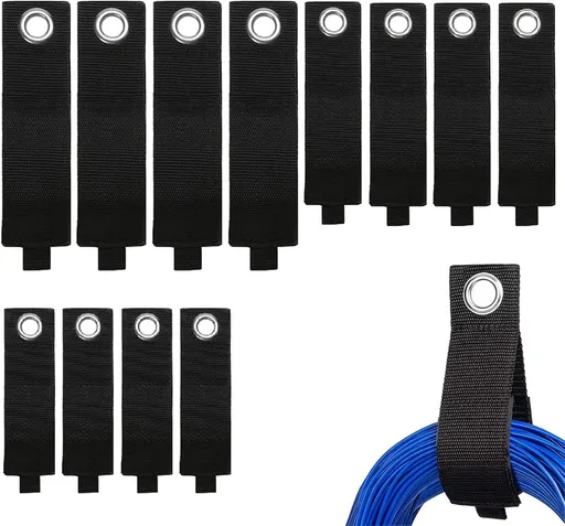 12 pieces - extension cord holder - sturdy storage straps - cable ties - cord storage holder - for hose, garage, rope, cables for home, basement, camper workshop, boat - black - 25*184 mm, 38*260 mm and 50*330 mm