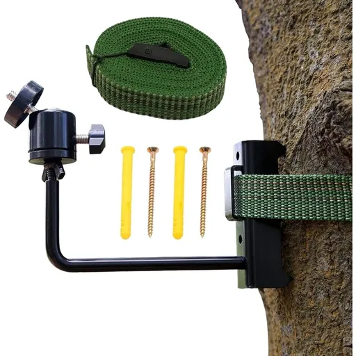 Trail Camera Mount, Game Cam Mount Bracket with Strap, 1/4"-20 Threaded 360° Adjustable Outdoor Camera Mounting for Wildlife Cameras Solar Panel