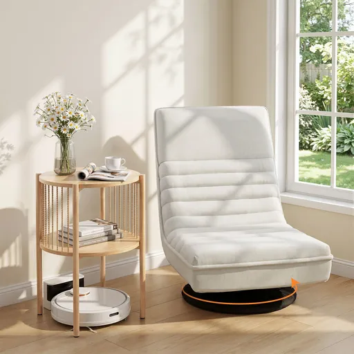 Artiss Floor Lounge Folding Swivel Sofa Chair and 2 Tier Round End Side Table Set