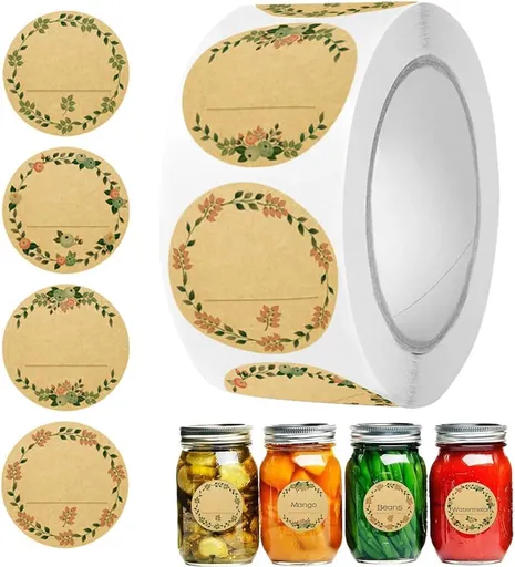 500 pieces - Labels - Jar Labels - jam labels - gift stickers - household labels - kraft paper stickers - writable - floral design - self-adhesive - for jam jars, spice jars, bottles, gift bags and Thanksgiving gifts - 50mm