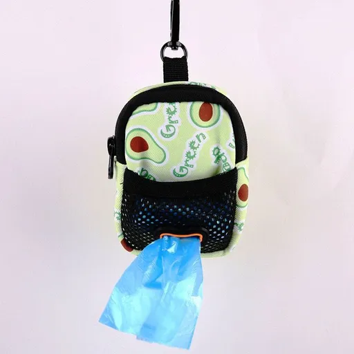 Stylish Printed Dog Walk Pouch, Pet Waste Bag Dispenser with Bone-Shaped Outlet, Mini Backpack Design with Hooks and Straps for Leashes, Keys, and Small Essentials (Green)