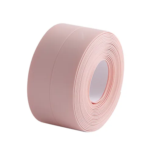 1 Roll PE Self Adhesive Caulk Tape, Mildew Resistant Waterproof Sealing Strip for Baths, Showers, Toilets, Kitchen Benches and Tiles, Pink