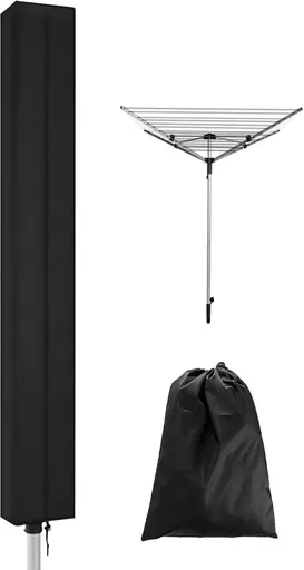 Dryer Cover - Protective Cover - Rotating Clothesline Cover Waterproof Fabric - 165x16x16 cm - Universal Dryer Cover - Heavy Duty Rotating Clothesline Cover with Zipper - Protective Weatherproof Cover for Garden Dryer and Drying Rack - Black