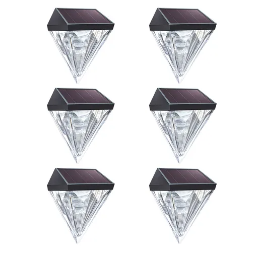 Solar Fence Lights Diamond, 6 Pack Deck Lights Outdoor Waterproof Step Lights Solar Powered for Garden Yard Patio Stair,Wall Mount