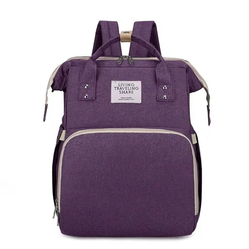 Convertible Baby Bed Diaper Backpack, Waterproof Oxford Multifunction Mommy Bag, Hand/Shoulder/Backpack 3-Way for Travel and Outdoor Use - Purple