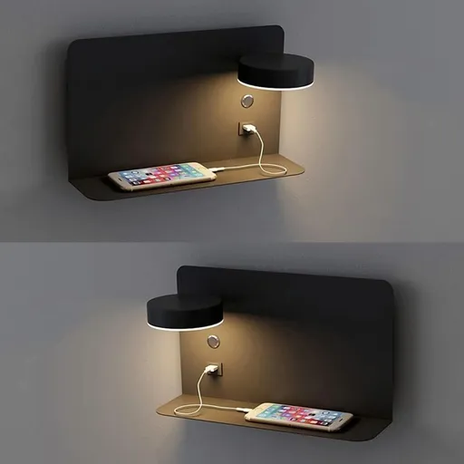 1 Pack Right Side 12W LED Reading Wall Lamp USB Charging 3 CCT Black