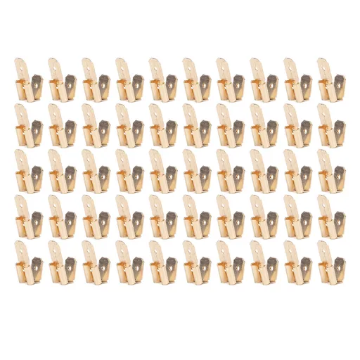 50Pcs Piggyback Spade Connectors Brass 6.35mm Double Headed Plug 3 Way Wire Connector Gold