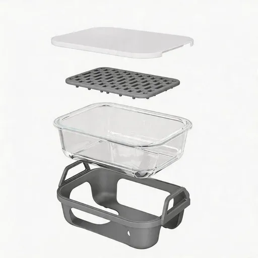 Air Fryer Glass Baking Tray Insert with Drain Rack & Support Frame, Heat Resistant Food Safe Cooking Container-Gray