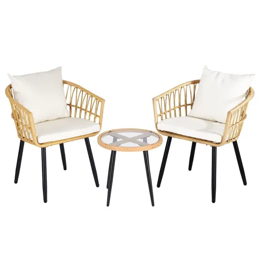Gardeon 3PC Outdoor Bistro Set Patio Furniture Lounge Setting Table and Chairs Natural