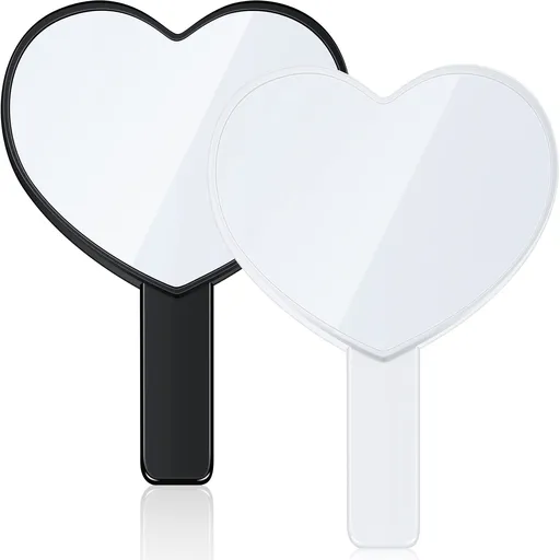 2 Pieces Heart-Shaped Handheld Mirrors Travel Makeup Mirrors Mini Cosmetic Mirror with Handle (Black, White)