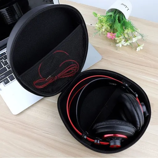 Black PU Headset Storage Bag Portable Carrying Case for Earphones and Data Cable