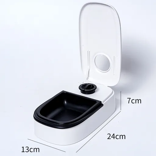 Black Silent Automatic Pet Single Meal Dispenser with Rotary Buckle - Longest 48H Scheduled and Long Battery Life, Detachable for Easy Cleaning