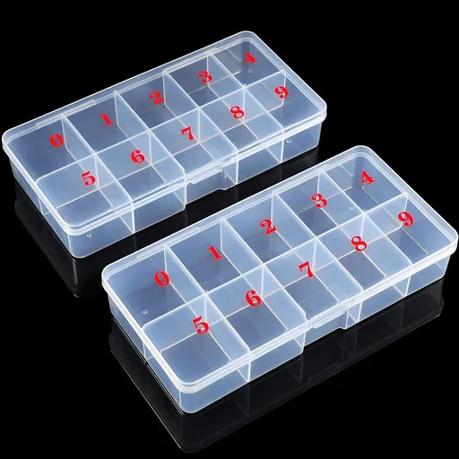 2 Pieces Nail Tip Box Empty alse Nail Tips Organizer Box with 10 Number Spaces Storage Case Container Nails Plastic Grid Boxes or ingernail Crystal Jewelry Accessories(White)