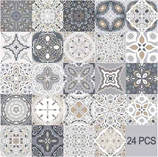 24 Pieces PVC Mosaic Tile Sticker - 10x10 cm - Adhesive Tiles - Moroccan Wall Tile - Waterproof Wallpaper - Decorative Film Furniture Film - Self-Adhesive Tiles - for Kitchen, Cabinet, Furniture, Table - Decorative Sticker Tiles - Adhesive Film Tile