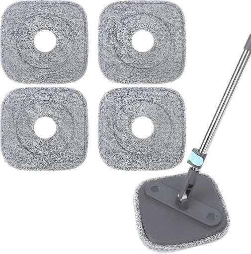 Square Microfiber Mop Pads Compatible with True & Tidy True Spin Mop - Mop Replacement Pads for Square Spin Mop and Bucket - Washable Pads fit for All 9 Inch Square Spin Mop (4 Pack)
