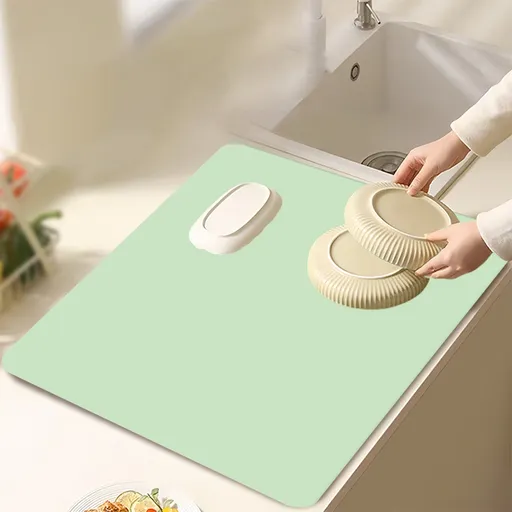 Dish Drying Mat, 12x16" High Absorbent & Soft Dish Drainer, Diatomite Drying Matt Kitchen Counter for Kitchen Countertops, Sinks, Draining Racks, Drying Mat Green