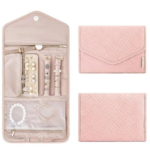 Periea Travel Jewellery Roll -Jewellery Travel Pouch Portable Case Box Organiser - Pink