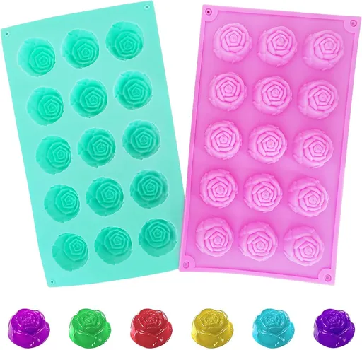 2 Pcs Rose Mold Silicone, Non-Stick Soap Molds, Reusable Heat-Resistant Flower Molds Silicone for Handmade Soap Making, Candy, Chocolate, Rose Ice Cube, Cake Decoration Jelly, Easy Release & Cleaning